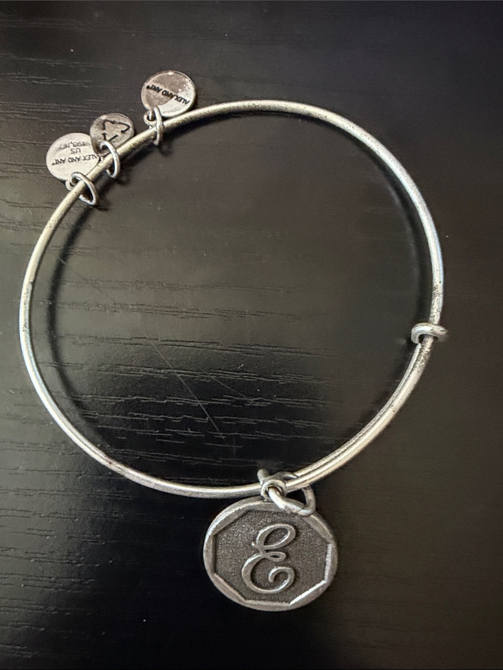Alex and Ani Silver-Tone Initial 'E' Charm Bangle Bracelet